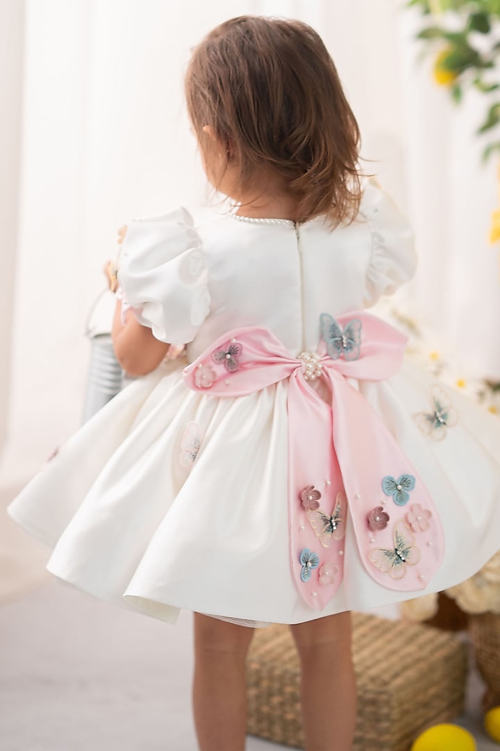 White Satin Flared Dress For Girls by Ruchikalathlabel at Pernia's Pop Up Shop