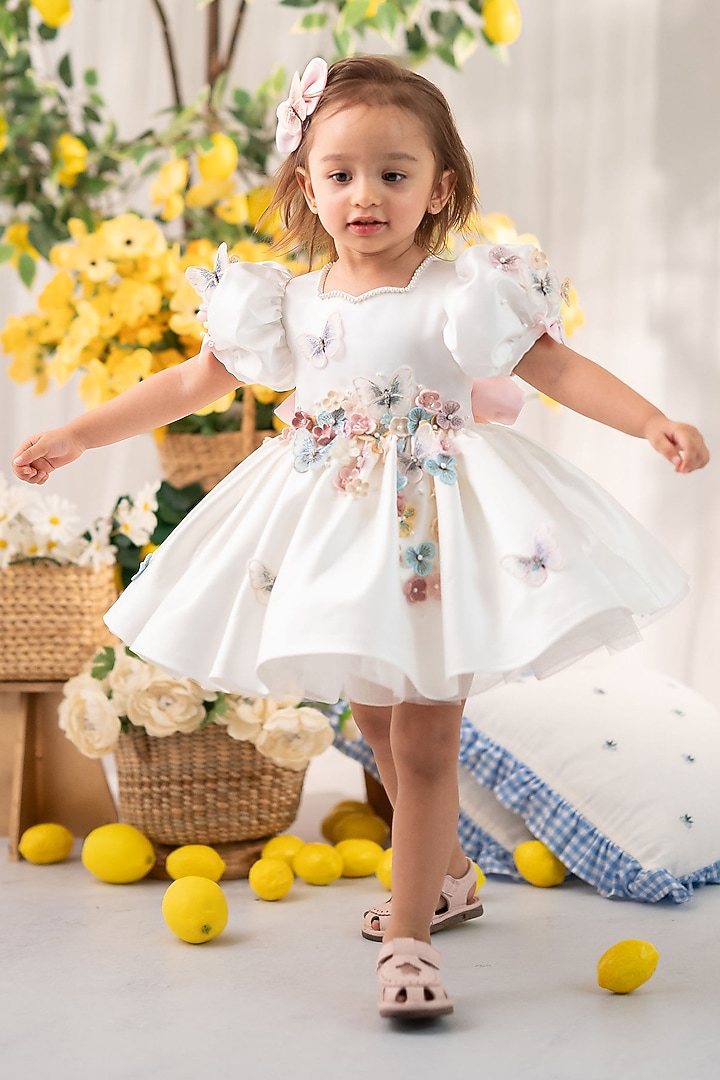 White Satin Flared Dress For Girls by Ruchikalathlabel at Pernia's Pop Up Shop