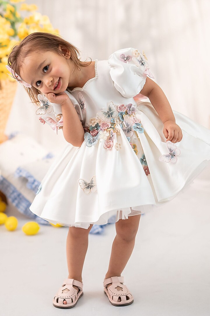 White Satin Flared Dress For Girls by Ruchikalathlabel at Pernia's Pop Up Shop