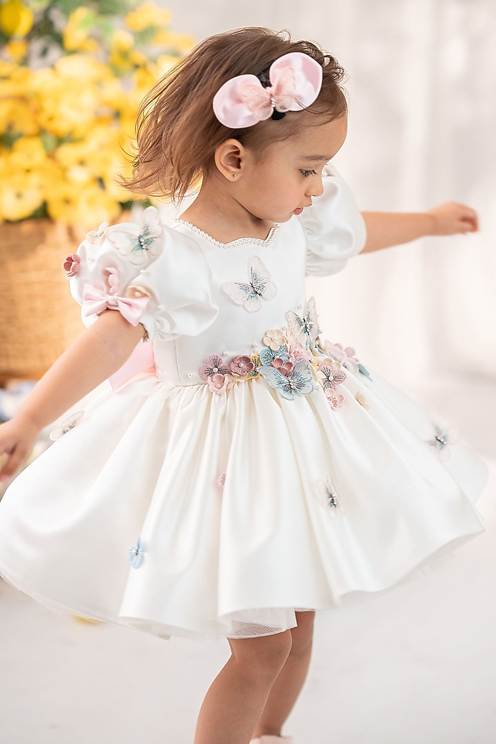 White Satin Flared Dress For Girls by Ruchikalathlabel at Pernia's Pop Up Shop