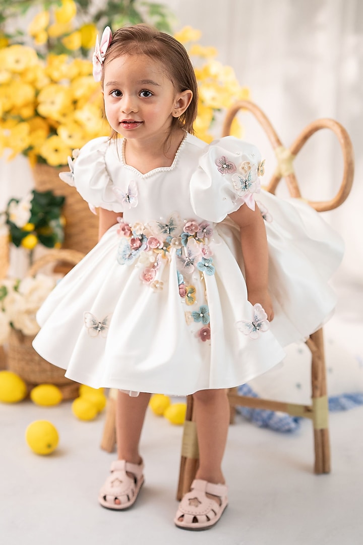 White Satin Flared Dress For Girls by Ruchikalathlabel at Pernia's Pop Up Shop