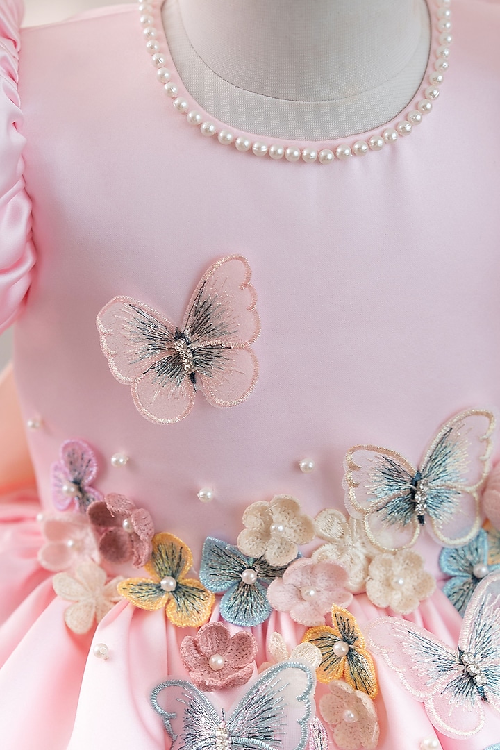 Pink Satin & Tulle Flared Dress For Girls by Ruchikalathlabel at Pernia's Pop Up Shop