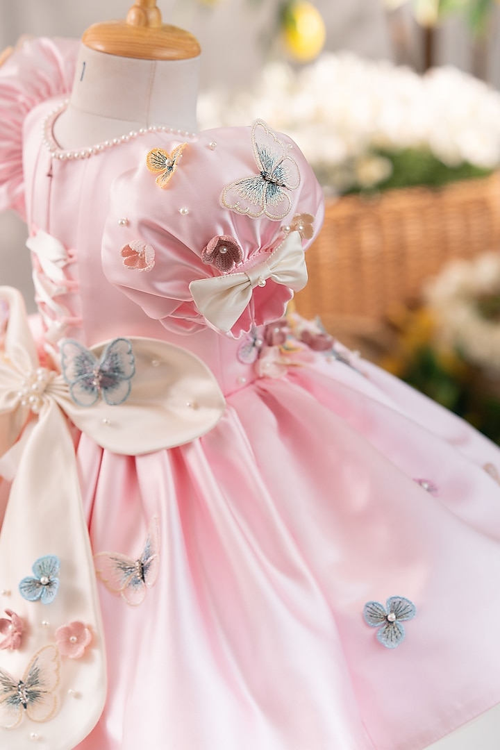 Pink Satin & Tulle Flared Dress For Girls by Ruchikalathlabel at Pernia's Pop Up Shop