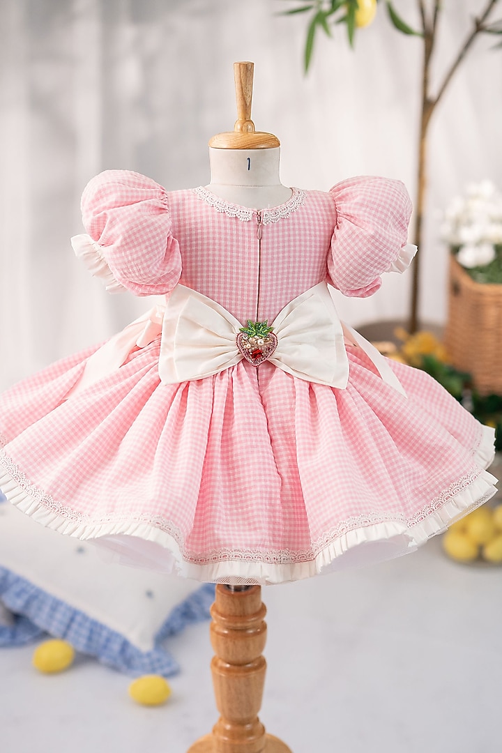 Pink Popcorn Cotton Hand Embroidered Dress For Girls by Ruchikalathlabel at Pernia's Pop Up Shop