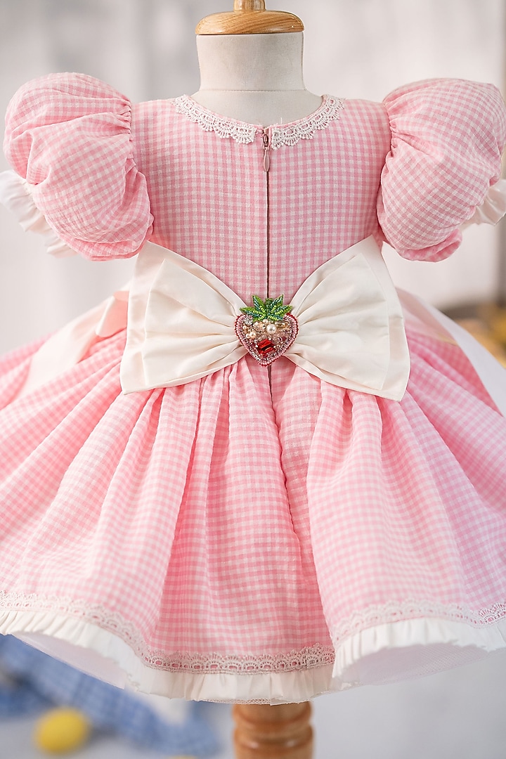 Pink Popcorn Cotton Hand Embroidered Dress For Girls by Ruchikalathlabel at Pernia's Pop Up Shop