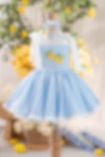 Blue Popcorn Cotton Hand Embellished Ruffled Dress For Girls by Ruchikalathlabel at Pernia's Pop Up Shop