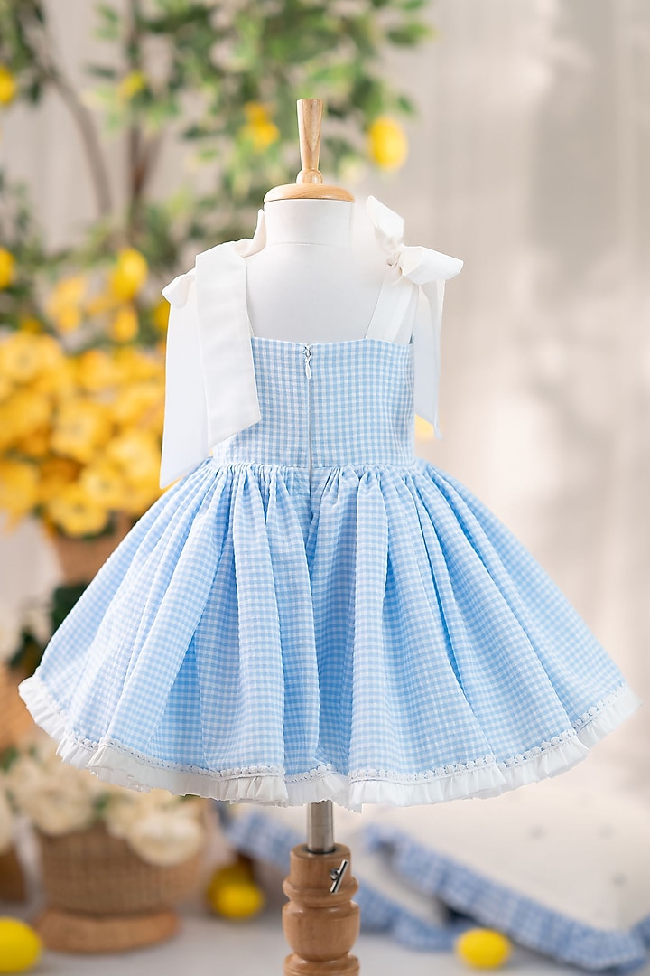 Blue Popcorn Cotton Hand Embellished Ruffled Dress For Girls by Ruchikalathlabel at Pernia's Pop Up Shop