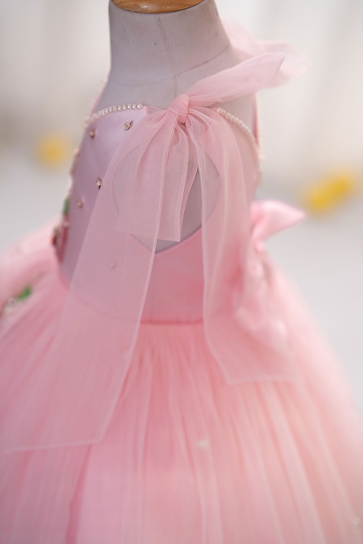 Pink Satin & Tulle Hand Embellished Dress For Girls by Ruchikalathlabel at Pernia's Pop Up Shop