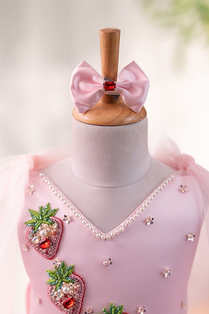 Pink Satin & Tulle Hand Embellished Dress For Girls by Ruchikalathlabel at Pernia's Pop Up Shop
