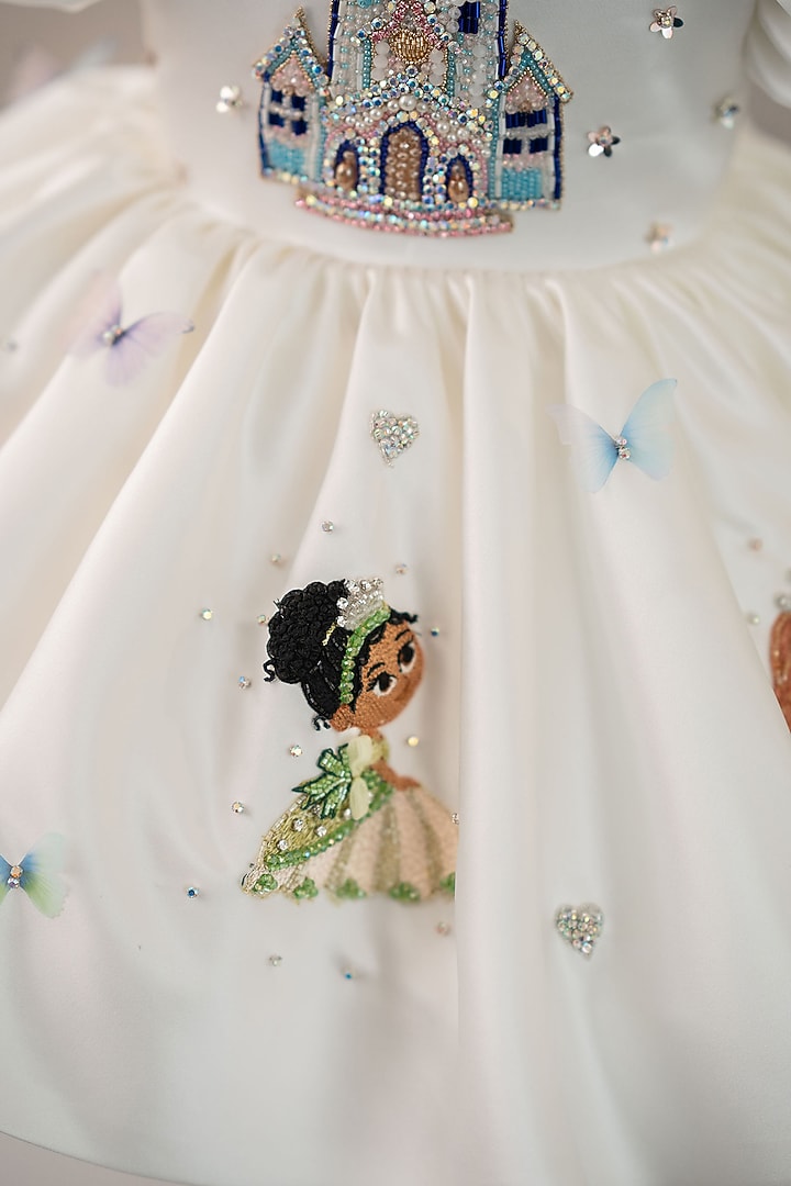 White Satin & Tulle Pearl Embellished Dress For Girls by Ruchikalathlabel at Pernia's Pop Up Shop