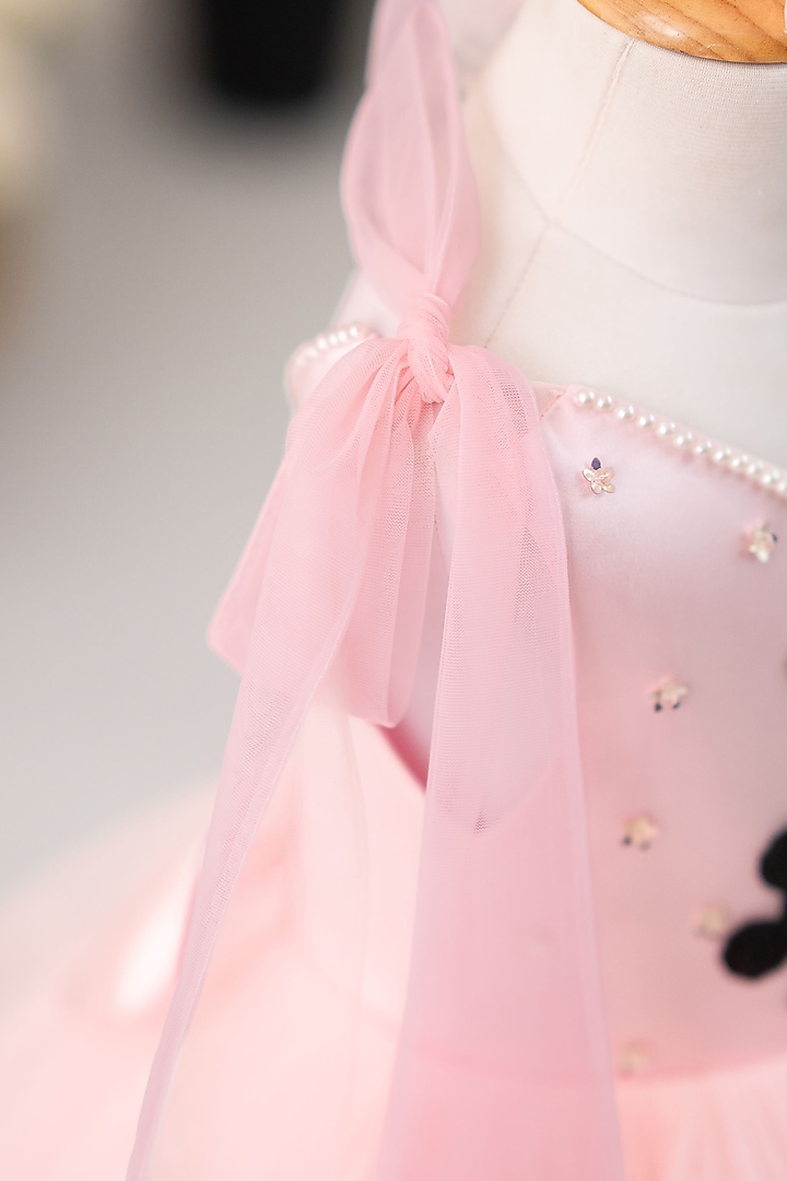 Pink Satin & Tulle Hand Embroidered Dress For Girls by Ruchikalathlabel at Pernia's Pop Up Shop