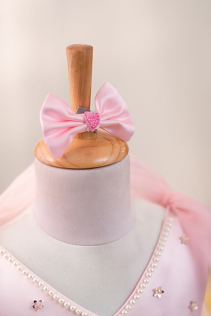 Pink Satin & Tulle Hand Embroidered Dress For Girls by Ruchikalathlabel at Pernia's Pop Up Shop