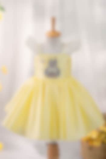 Pastel Yellow Taffeta & Tulle Hand Embellished Dress For Girls by Ruchikalathlabel at Pernia's Pop Up Shop