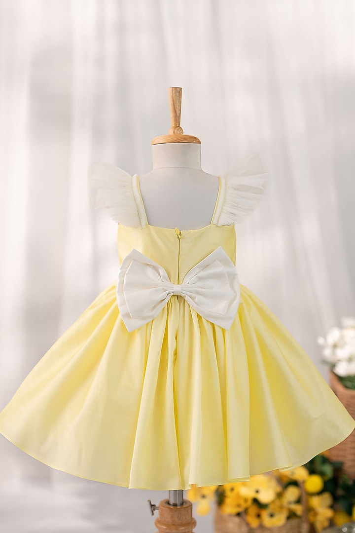 Pastel Yellow Taffeta & Tulle Hand Embellished Dress For Girls by Ruchikalathlabel at Pernia's Pop Up Shop