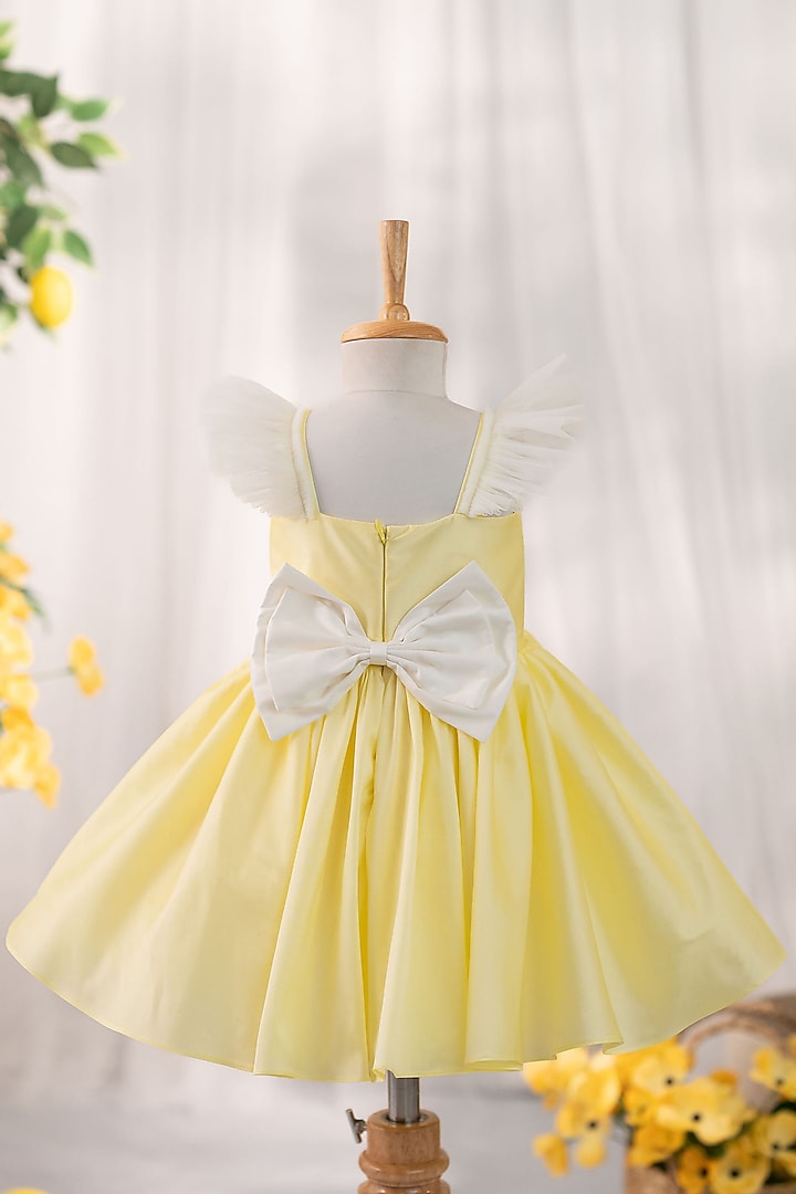 Pastel Yellow Taffeta & Tulle Hand Embellished Dress For Girls by Ruchikalathlabel at Pernia's Pop Up Shop