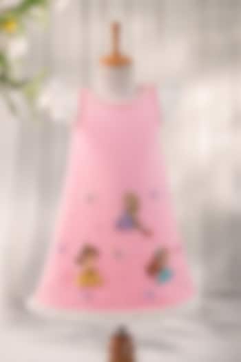 Pink Scuba Hand Embellished A-Line Dress For Girls by Ruchikalathlabel at Pernia's Pop Up Shop