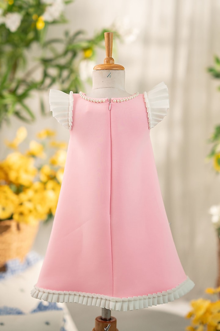 Pink Scuba Hand Embellished A-Line Dress For Girls by Ruchikalathlabel at Pernia's Pop Up Shop