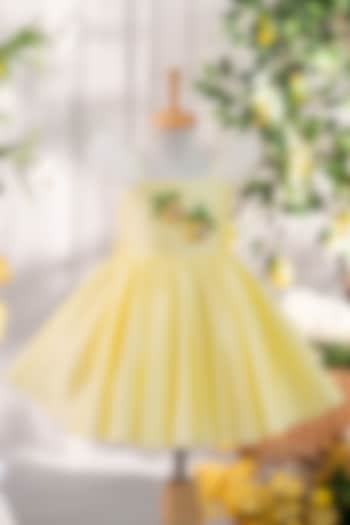 Pastel Yellow Taffeta & Tulle Hand Embellished Dress For Girls by Ruchikalathlabel at Pernia's Pop Up Shop