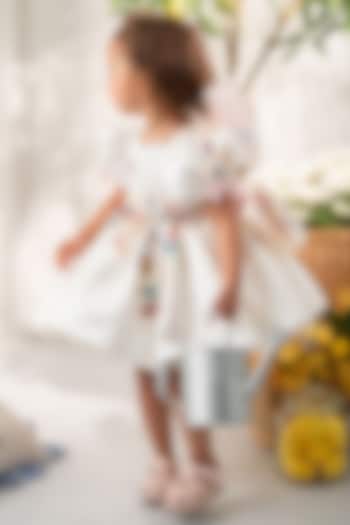 White Satin & Tulle Hand Embellished Dress For Girls by Ruchikalathlabel at Pernia's Pop Up Shop