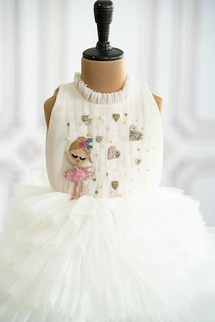 Off-White Tulle Layered Dress For Girls by Ruchikalathlabel at Pernia's Pop Up Shop