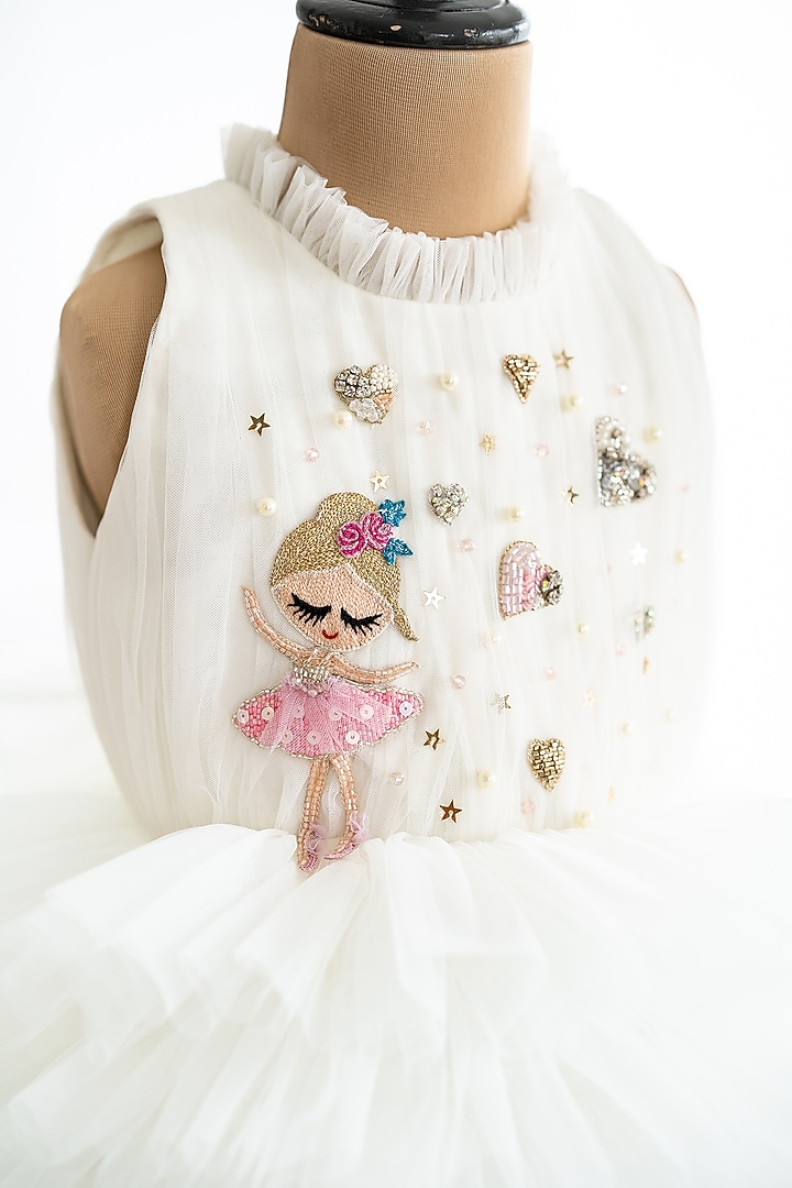 Off-White Tulle Layered Dress For Girls by Ruchikalathlabel at Pernia's Pop Up Shop
