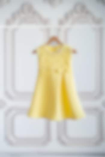 Yellow Soft Neoprene Pleated A-Line Dress For Girls by Ruchikalathlabel at Pernia's Pop Up Shop