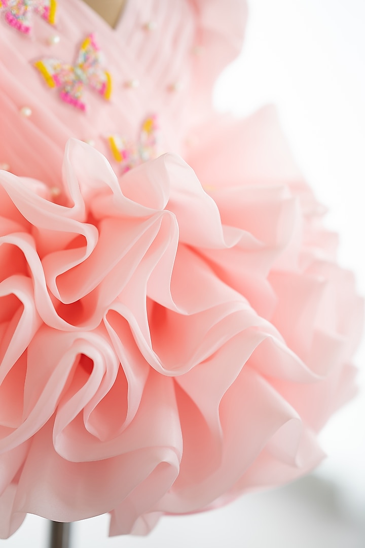 Pink Butter Organza Butterfly Embroidered Layered Puffy Dress For Girls by Ruchikalathlabel at Pernia's Pop Up Shop