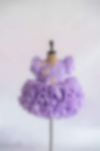 Lavender Butter Organza Butterfly Embroidered Layered Puffy Dress For Girls by Ruchikalathlabel at Pernia's Pop Up Shop