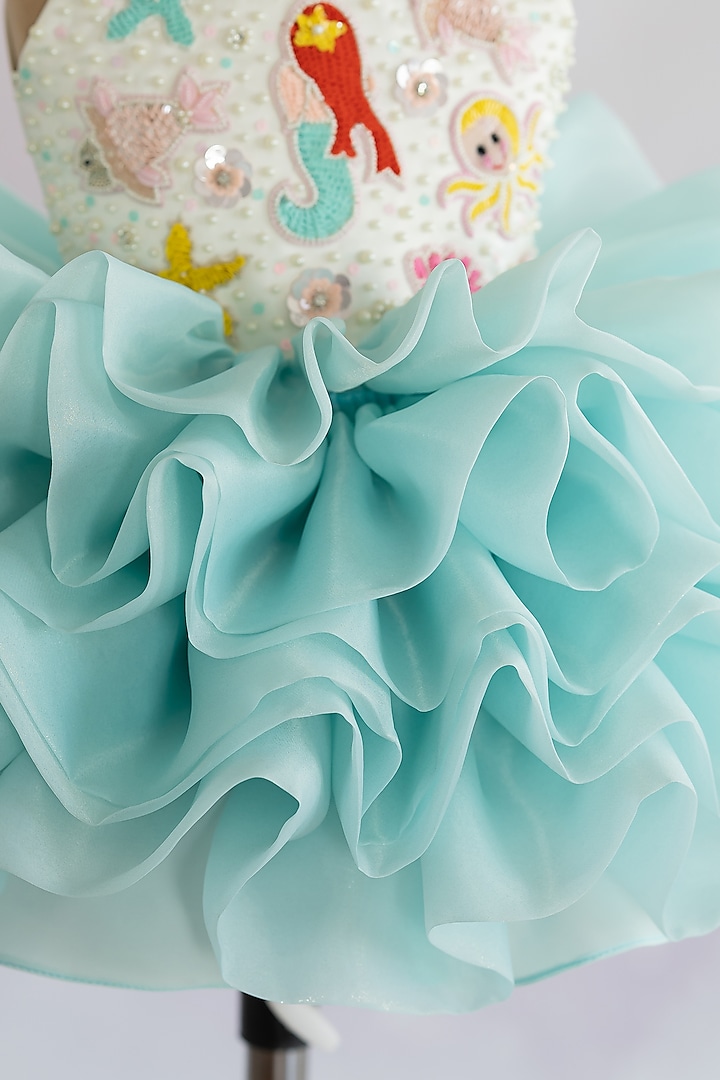 Blue Butter Organza Mermaid Patch Embroidered Layered Puffy Dress For Girls  by Ruchikalathlabel at Pernia's Pop Up Shop 2026