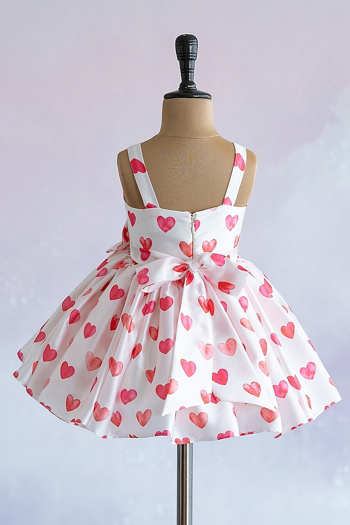 White Japan Satin Hearts Printed Dress by Ruchikalathlabel at Pernia's Pop Up Shop