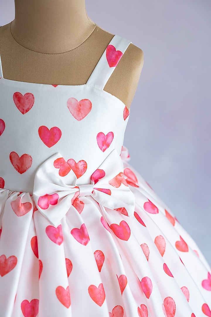 White Japan Satin Hearts Printed Dress by Ruchikalathlabel at Pernia's Pop Up Shop