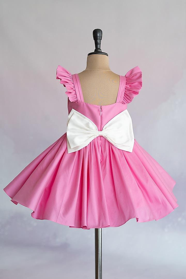 Pink Taffeta Unicorn Embroidered Flared Dress For Girls by Ruchikalathlabel at Pernia's Pop Up Shop