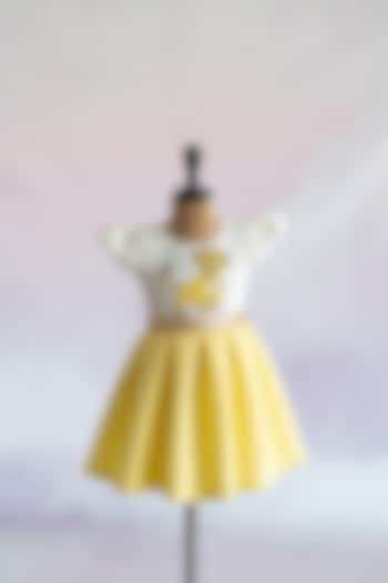 Yellow Soft Neoprene Simba Hand Embroidered Box-Pleated Dress For Girls by Ruchikalathlabel at Pernia's Pop Up Shop