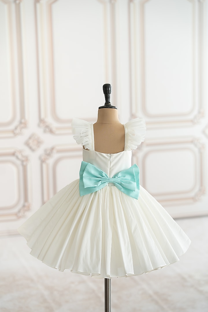 Off-White Taffeta Mermaid Embroidered Flared Dress For Girls by Ruchikalathlabel at Pernia's Pop Up Shop