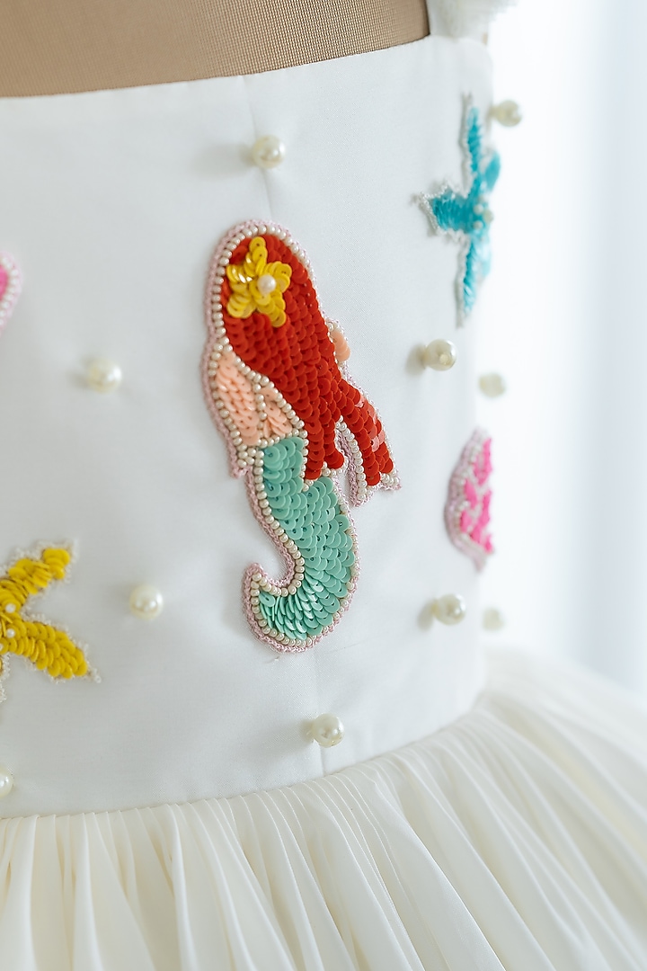 Off-White Taffeta Mermaid Embroidered Flared Dress For Girls by Ruchikalathlabel at Pernia's Pop Up Shop