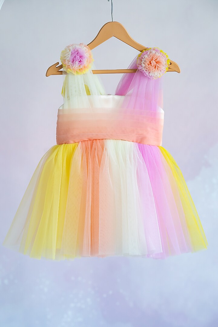 Multi-Colored Soft Tulle Floral Draped Dress For Girls by Ruchikalathlabel at Pernia's Pop Up Shop