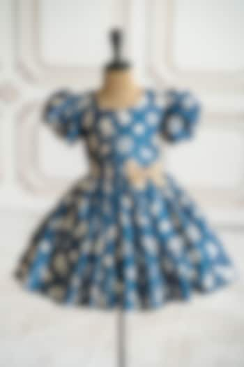 Blue Japan Satin Pleated Dress For Girls by Ruchikalathlabel at Pernia's Pop Up Shop