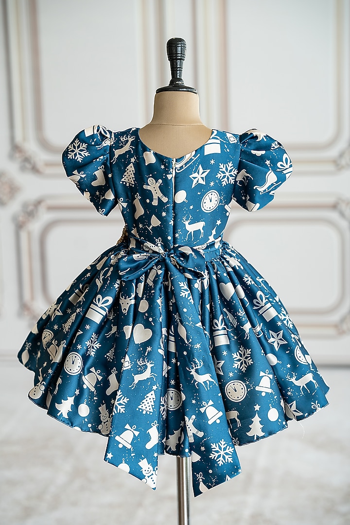 Blue Japan Satin Pleated Dress For Girls by Ruchikalathlabel at Pernia's Pop Up Shop