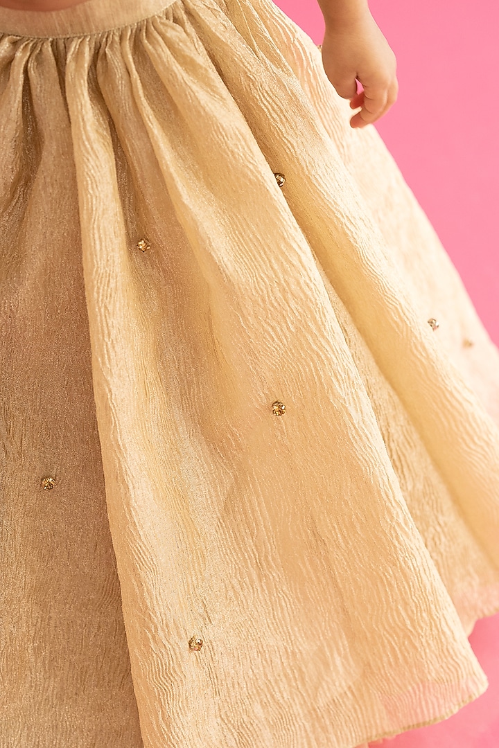 Golden Textured Organza Stone Embellished Lehenga Set For Girls by Ruchikalathlabel at Pernia's Pop Up Shop
