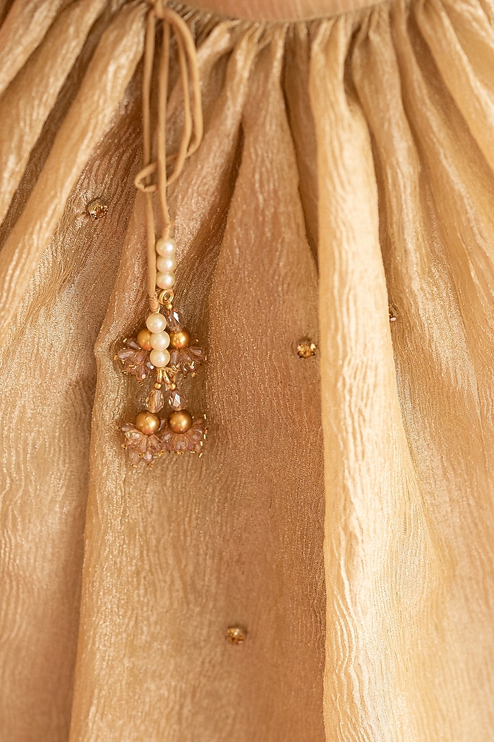 Golden Textured Organza Stone Embellished Lehenga Set For Girls by Ruchikalathlabel at Pernia's Pop Up Shop