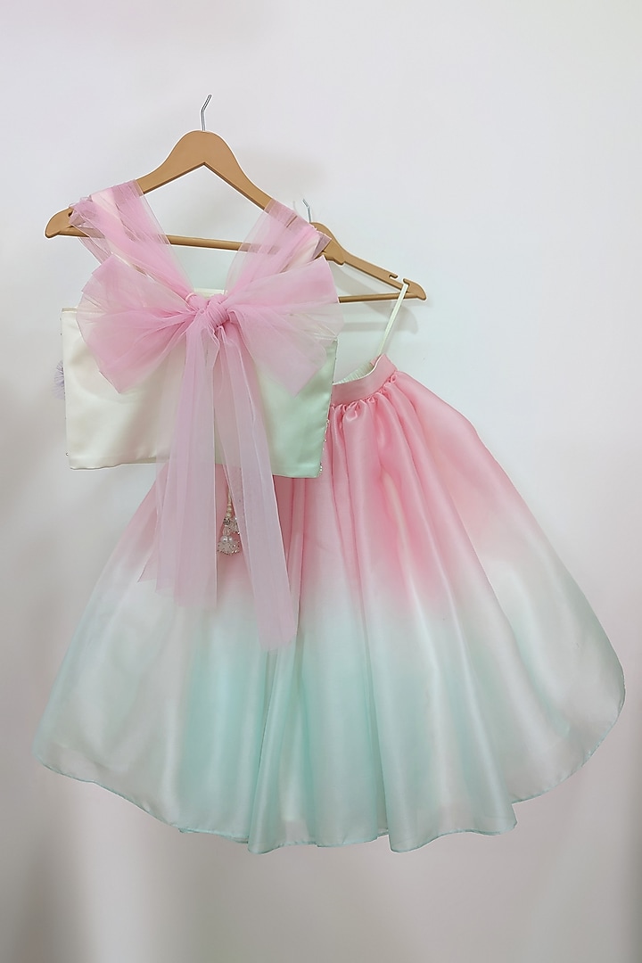 White & Ombre Satin Organza Lehenga Set For Girls by Ruchikalathlabel at Pernia's Pop Up Shop