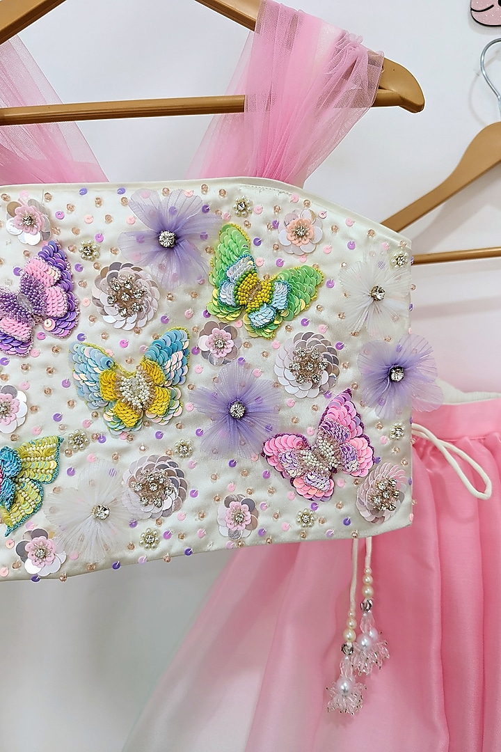 White & Ombre Satin Organza Lehenga Set For Girls by Ruchikalathlabel at Pernia's Pop Up Shop
