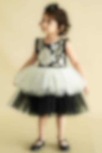 Black & Cream Tulle Net Hand Embroidered Layered Dress For Girls by Ruchikalathlabel at Pernia's Pop Up Shop