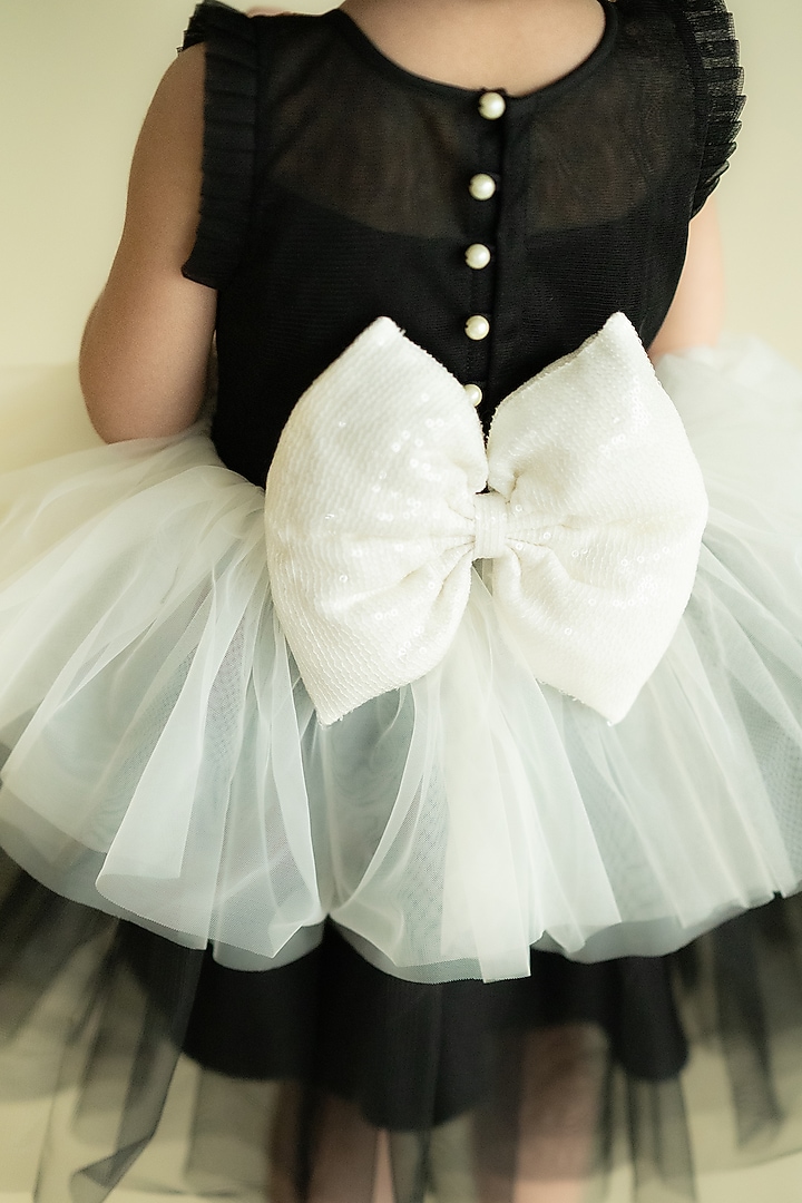 Black & Cream Tulle Net Hand Embroidered Layered Dress For Girls by Ruchikalathlabel at Pernia's Pop Up Shop