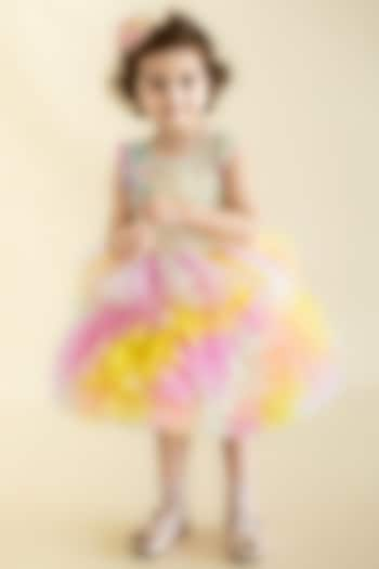 Multi-Colored Tulle Net Hand Embroidered Layered Dress For Girls by Ruchikalathlabel at Pernia's Pop Up Shop