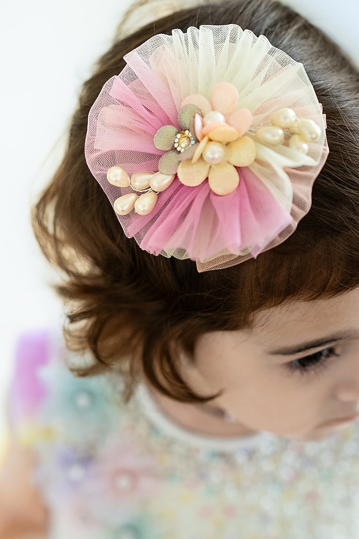 Multi-Colored Tulle Net Hand Embroidered Layered Dress For Girls by Ruchikalathlabel at Pernia's Pop Up Shop
