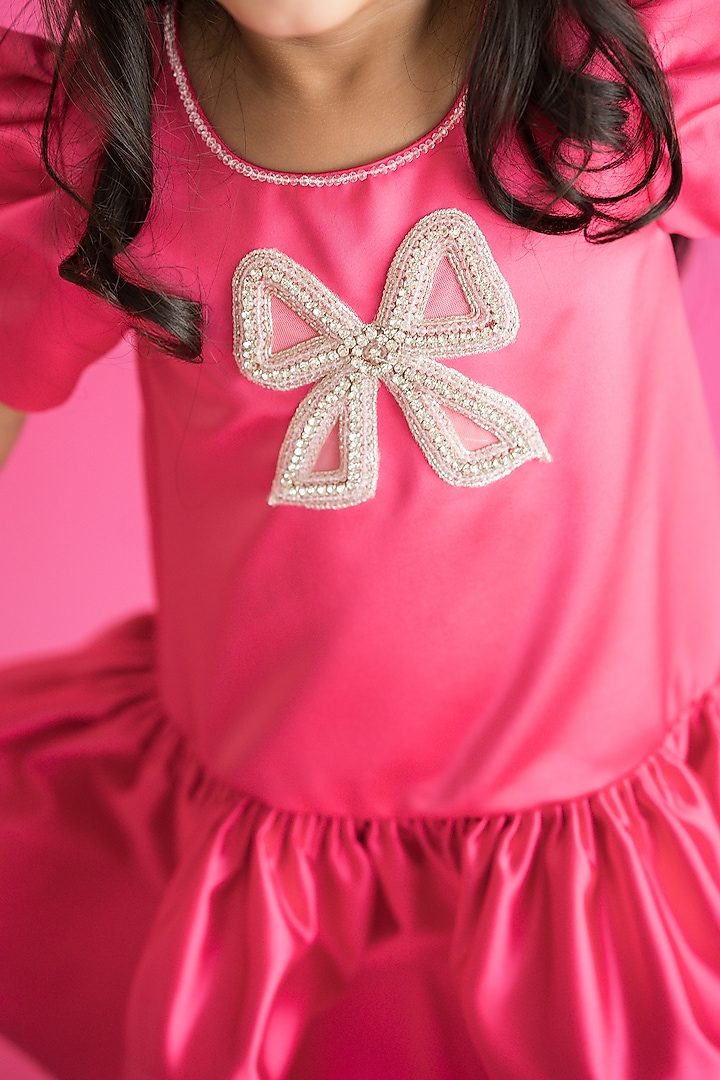 Pink Bridal Satin Hand Embroidered Dress For Girls by Ruchikalathlabel at Pernia's Pop Up Shop