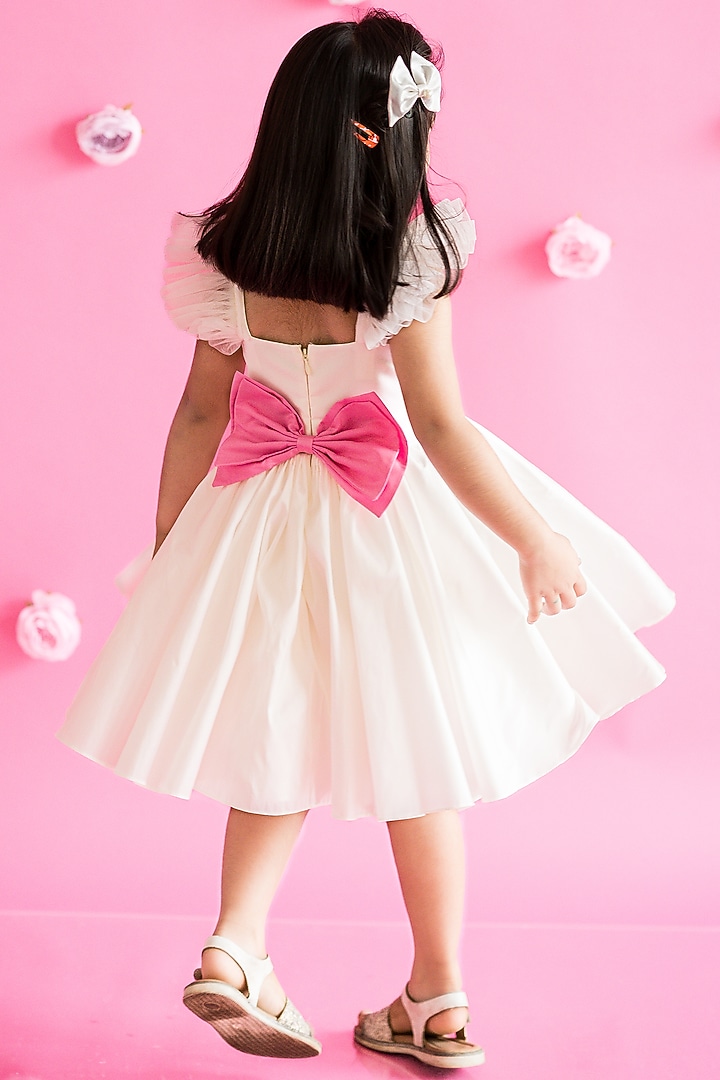 White Taffeta Hand Embroidered Dress For Girls by Ruchikalathlabel at Pernia's Pop Up Shop