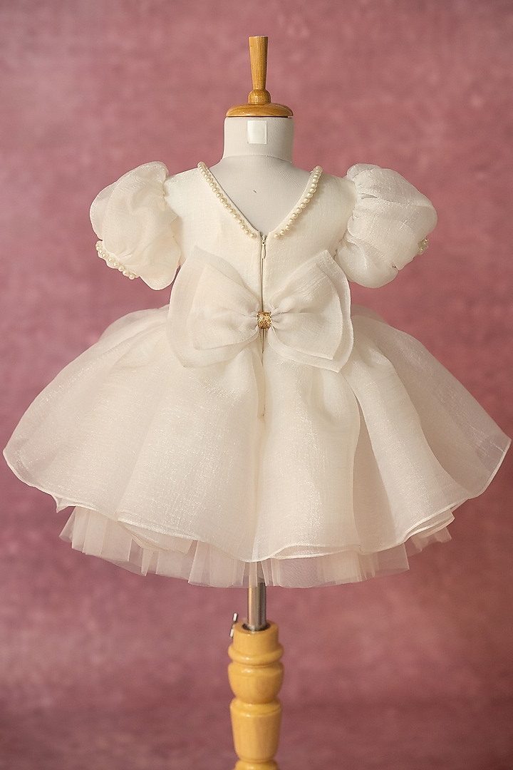 White Organza Hand Embroidered Dress For Girls by Ruchikalathlabel at Pernia's Pop Up Shop
