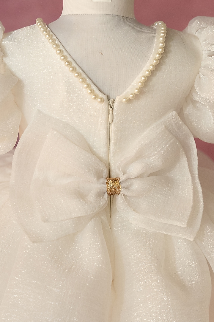 White Organza Hand Embroidered Dress For Girls by Ruchikalathlabel at Pernia's Pop Up Shop